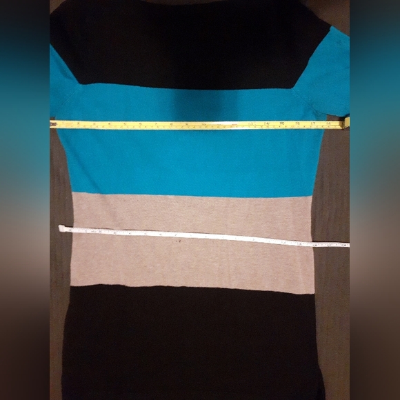 Sweater Dress with Blue, grey, black colour-blocked stripes, fits S-L - Picture 14 of 14